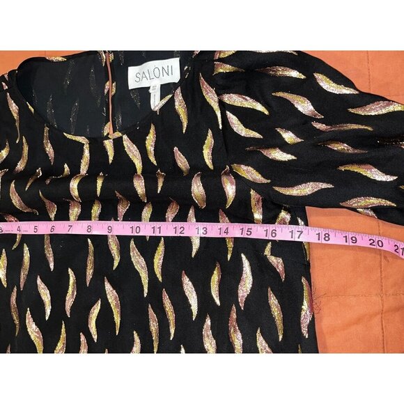 Saloni Black & Metallic Patterned Ruffle Hem Long Sleeve Back Zip Closure Women' - Picture 7 of 11